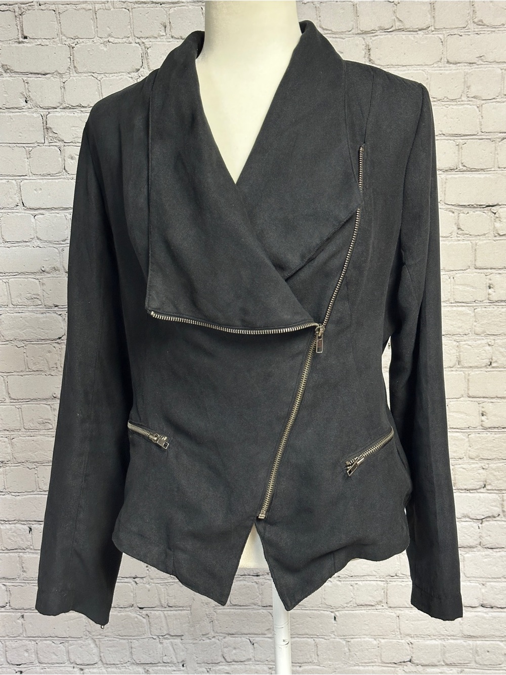 Rampage Black Asymmetric Zip Suede-Effect Jacket
